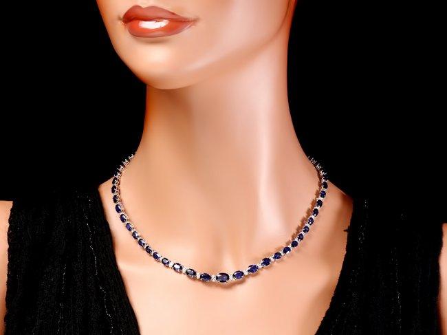 14k Gold 29ct Sapphire 1.10ct Diamond Necklace