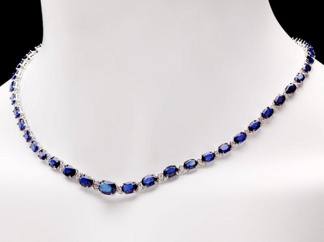 14k Gold 29ct Sapphire 1.10ct Diamond Necklace