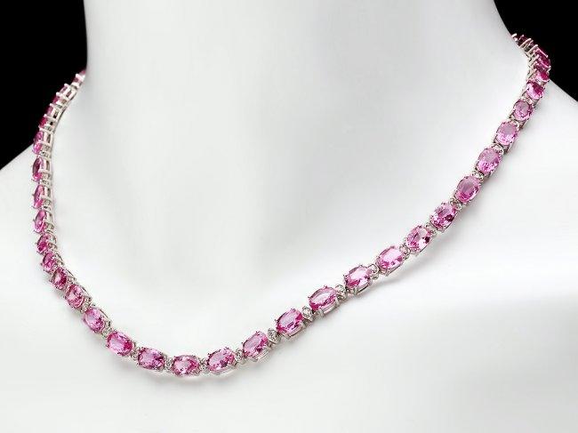 14k 40ct Pink Sapphire 1.50ct Diamond Necklace