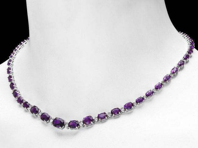 14k Gold 28.00ct Amethyst 1.40ct Diamond Necklace