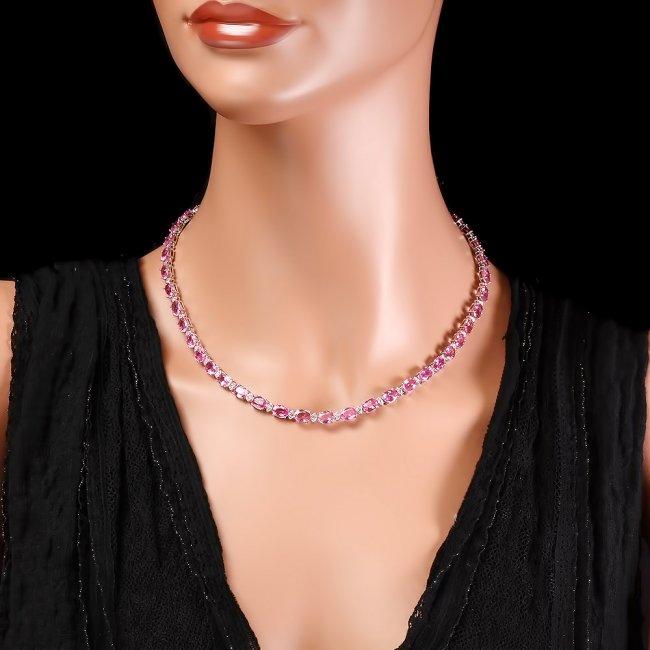 14k 40ct Pink Sapphire 1.50ct Diamond Necklace