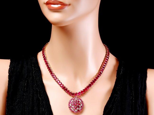 14k Gold 97.5ct Ruby 1.10ct Diamond Necklace