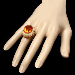 14k Gold 15.00ct Citrine 0.90ct Diamond Ring