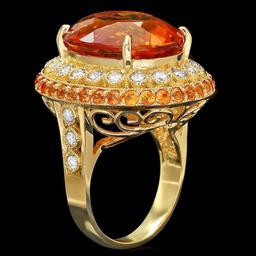 14k Gold 15.00ct Citrine 0.90ct Diamond Ring