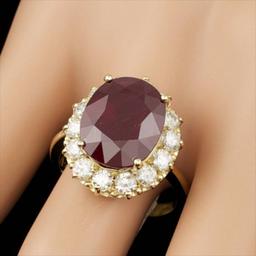 14k Yellow Gold 12.00ct Ruby 1.45ct Diamond Ring