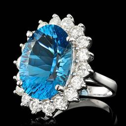 14k White Gold 14.00ct Topaz 2.15ct Diamond Ring