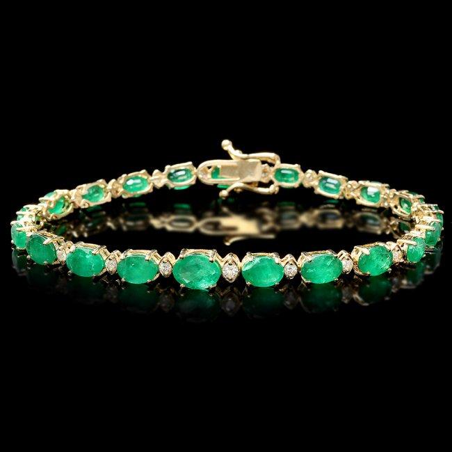 14k Gold 11ct Emerald .60ct Diamond Bracelet