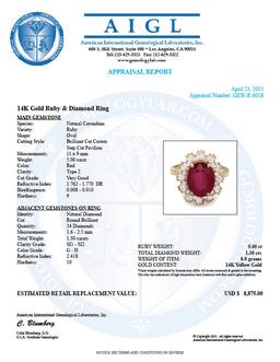 14k Yellow Gold 5.00ct Ruby 1.30ct Diamond Ring