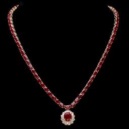 14k Yellow Gold 49ct Ruby 1.30ct Diamond Necklace