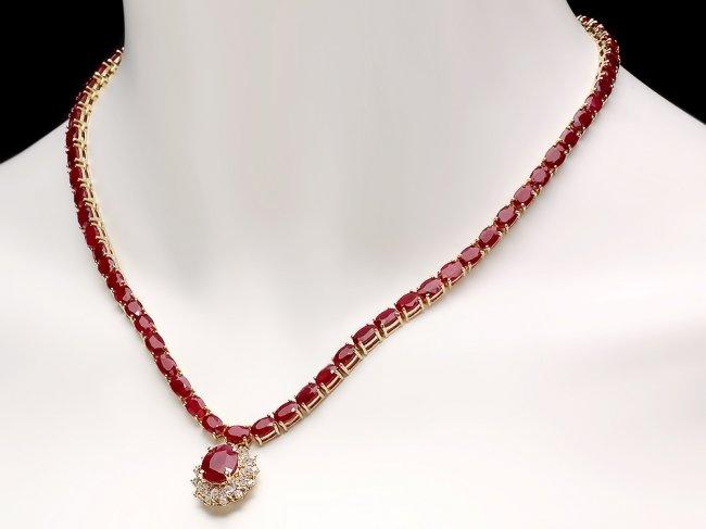 14k Yellow Gold 49ct Ruby 1.30ct Diamond Necklace