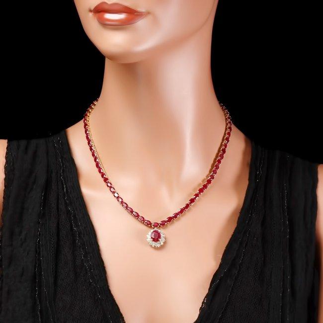 14k Yellow Gold 49ct Ruby 1.30ct Diamond Necklace