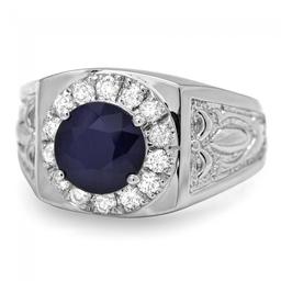 14k Gold 2.5ct Sapphire .60ct Diamond Mens Ring