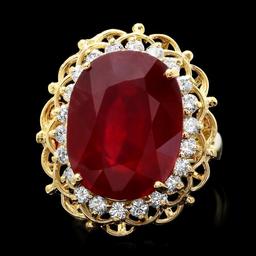 14k Yellow Gold 16.00ct Ruby 0.80ct Diamond Ring