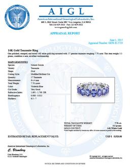 14k White Gold 7.70ct Tanzanite Ring