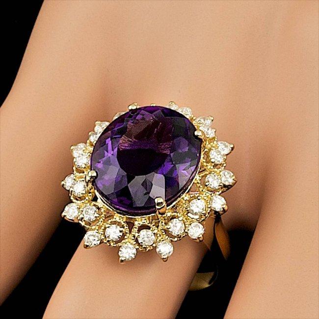 14k Gold 8.00ct Amethyst 0.80ct Diamond Ring