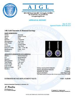 14k Gold 5ct Tanzanite 1.60ct Diamond Earrings
