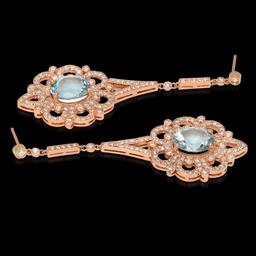 14K Rose Gold, 7.59cts Aquamarine, 2.63cts Diamond Earring