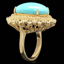 14k Gold 12.00ct Turquoise 2.05ct Diamond Ring