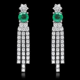 14k White Gold 1.70ct Emerald 2.62ct Diamond Earrings