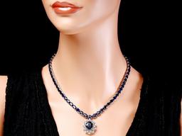 14k Gold 58ct Sapphire 1.15ct Diamond Necklace