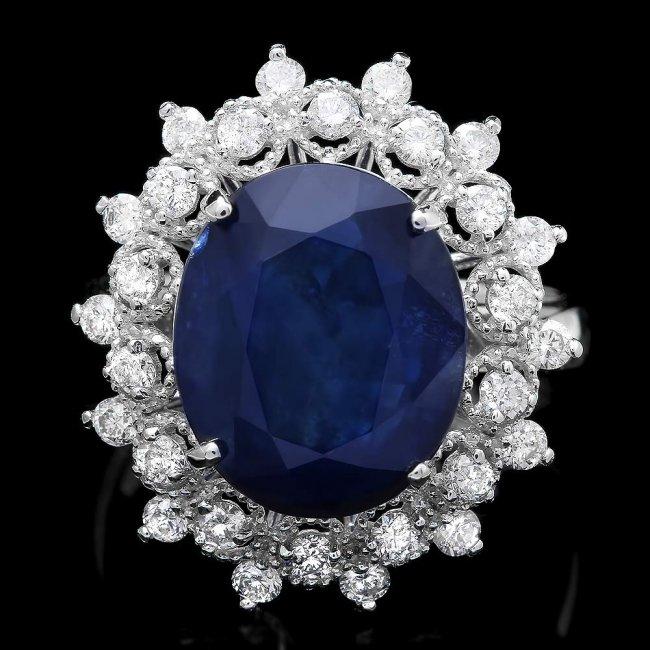 14k Gold 7.00ct Sapphire 0.80ct Diamond Ring