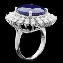 14k Gold 15.00ct Sapphire 2.45ct Diamond Ring