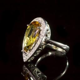 14k Gold 5.22ct Yellow Beryl 0.62ct Diamond Ring