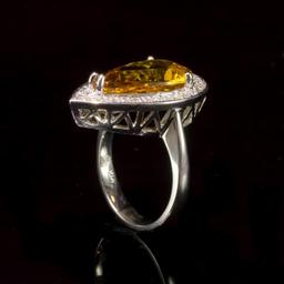 14k Gold 5.22ct Yellow Beryl 0.62ct Diamond Ring