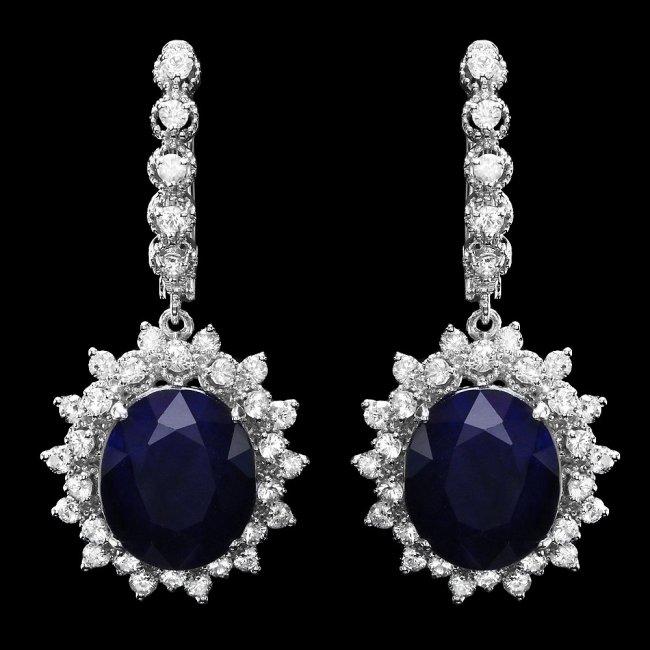 14k Gold 15.00ct Sapphire 2.00ct Diamond Earrings