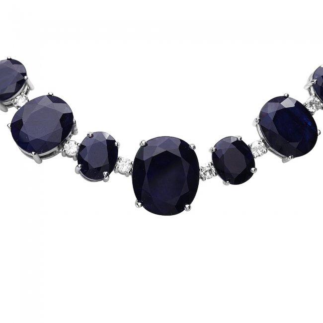 14k W Gold 164ct Sapphire 1.85ct Diamond Necklace