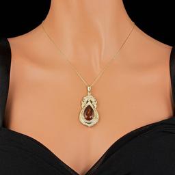 14k Gold 14.50ct Citrine 1.70ct Diamond Pendant