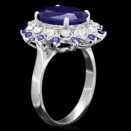 14k Gold 5.35ct Sapphire 0.35ct Diamond Ring