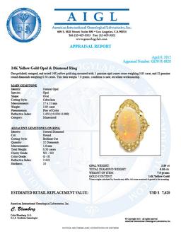 14k Yellow Gold 3.85ct Opal 0.50ct Diamond Ring