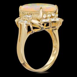 14k Yellow Gold 3.85ct Opal 0.50ct Diamond Ring