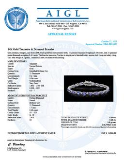 14K Gold 9.34ct Tanzanite 0.40ct Diamond Bracelet