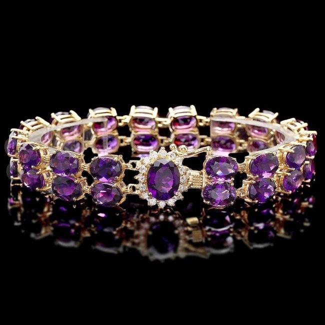 14k Gold 13ct Amethyst .55ct Diamond Bracelet