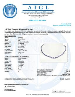 14K Gold 23.52ct Tanzanite 1.05ct Diamond Necklace