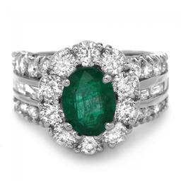 14k White Gold 2.10ct Emerald 3ct Diamond Ring