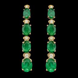 14k Gold 5.50ct Emerald 0.35ct Diamond Earrings