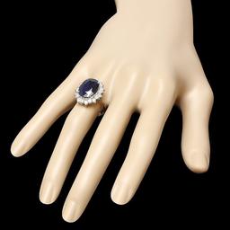 14k Gold 7.30ct Sapphire 1.30ct Diamond Ring