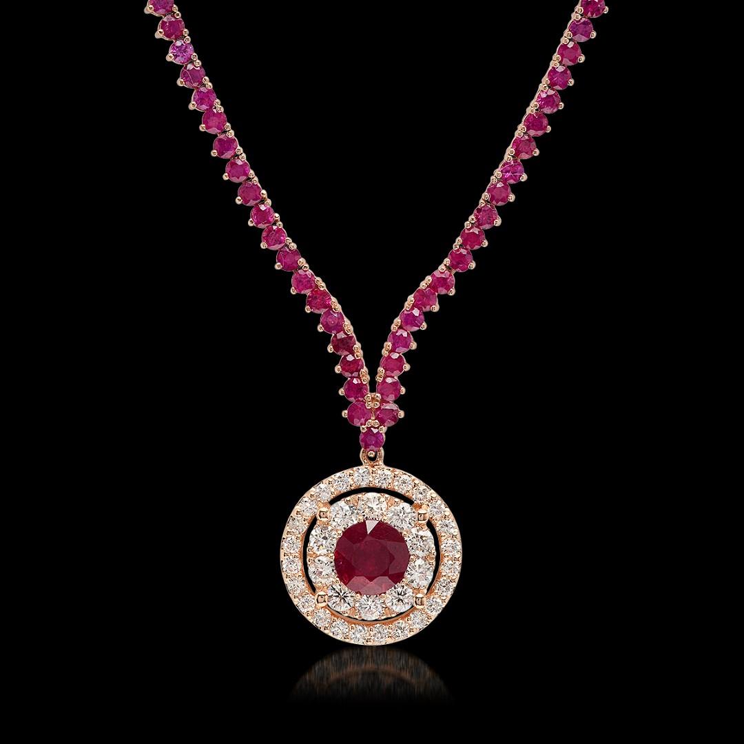 14K Rose Gold, 10.95cts Ruby & 1.27cts Diamond Necklace