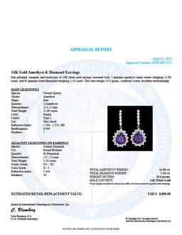 14k Gold 11ct Amethyst 2.10ct Diamond Earrings