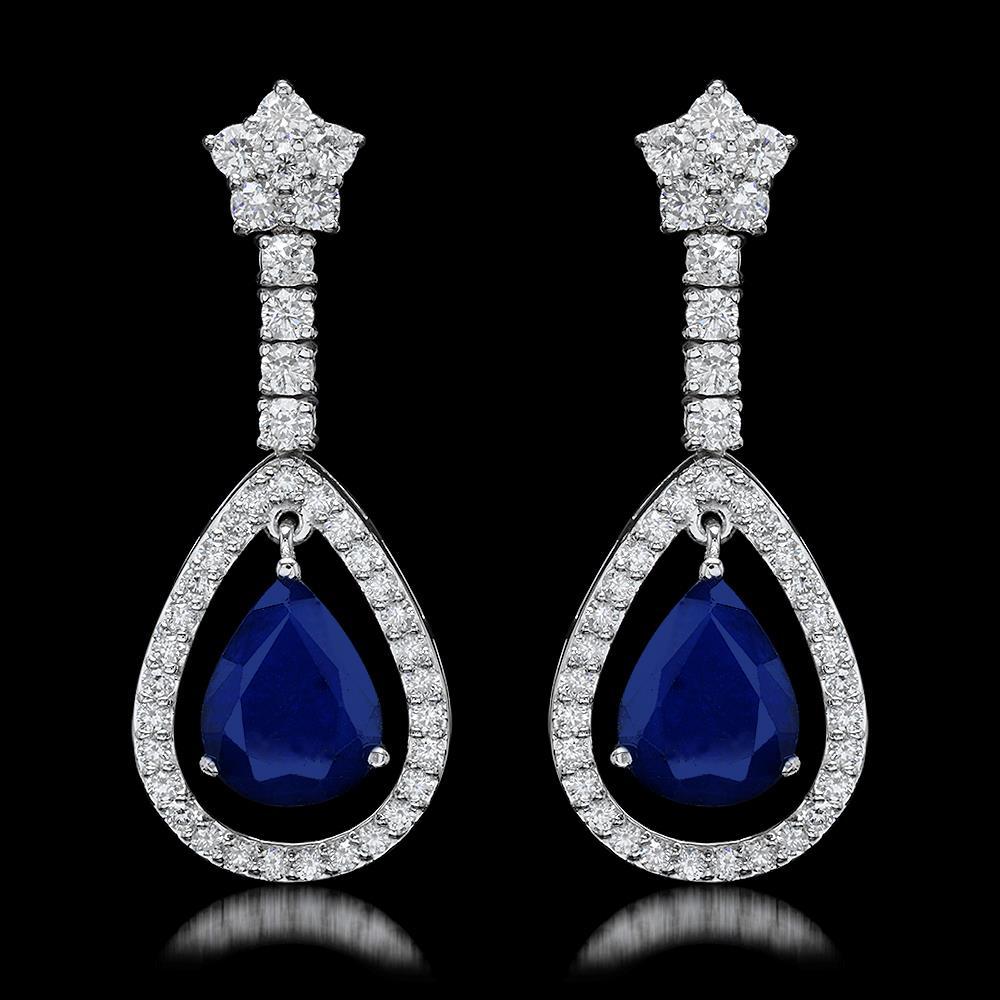 14k White Gold 6.50ct Sapphire 2.75ct Diamond Earrings