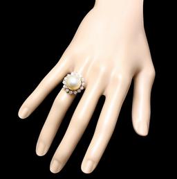 14k Yellow Gold 13mm Pearl 1.6ct Diamond Ring