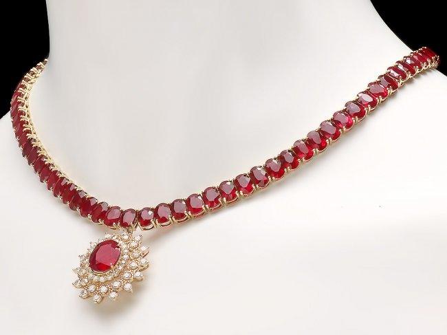 14k Yellow Gold 93ct Ruby 1.55ct Diamond Necklace
