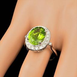 14k White Gold 5.00ct Peridot 0.70ct Diamond Ring