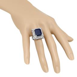 14K Gold 10.40ct Sapphire 2.69ct Diamond Ring