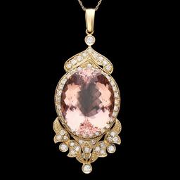 14k Gold 33.00ct Morganite 2.55ct Diamond Pendant