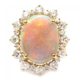 14k Yellow Gold 6.00ct Opal 2.30ct Diamond Ring