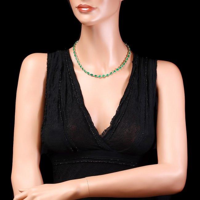 14k Gold 32ct Emerald 1.75ct Diamond Necklace